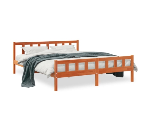 Cama sin colchón madera maciza de pino marrón cera 160x200 cm