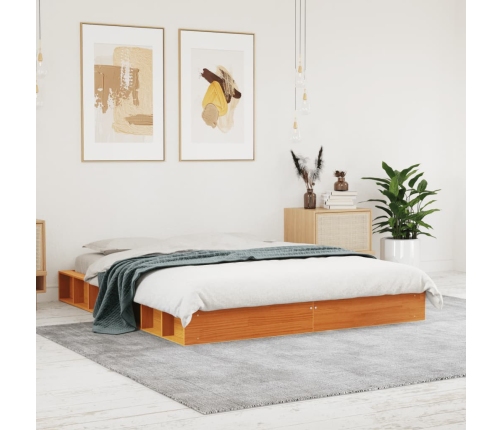 Cama sin colchón madera maciza de pino marrón cera 160x200 cm