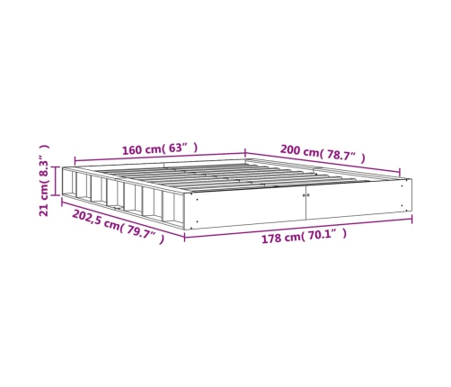 Cama sin colchón madera maciza de pino marrón cera 160x200 cm