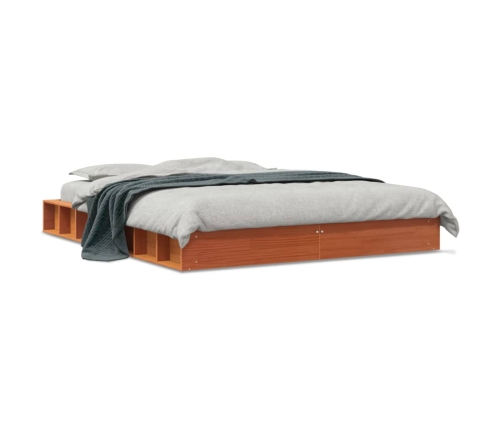 Cama sin colchón madera maciza de pino marrón cera 160x200 cm