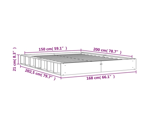 Cama sin colchón madera maciza pino marrón cera 150x200 cm