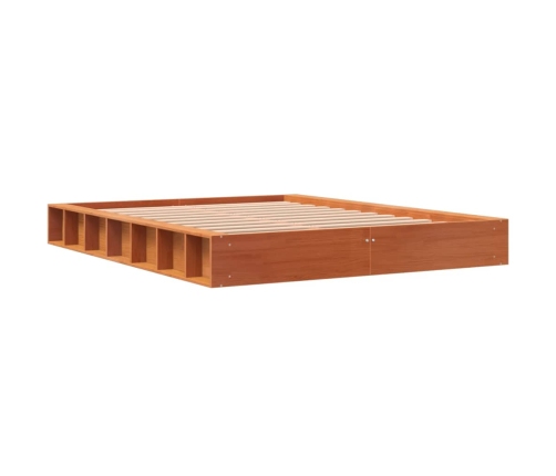 Cama sin colchón madera maciza de pino marrón cera 140x200 cm