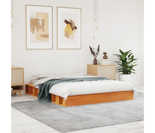 Cama sin colchón madera maciza de pino marrón cera 140x200 cm