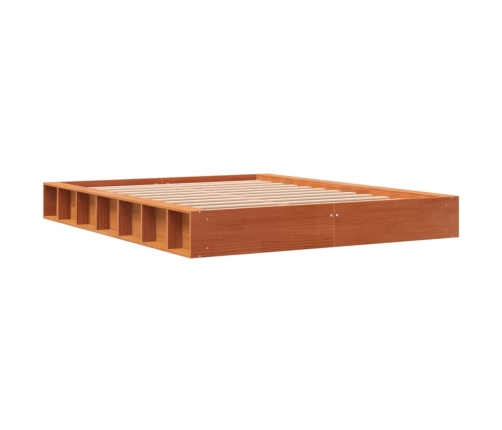 Cama sin colchón madera maciza de pino marrón cera 140x200 cm