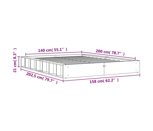 Cama sin colchón madera maciza de pino marrón cera 140x200 cm