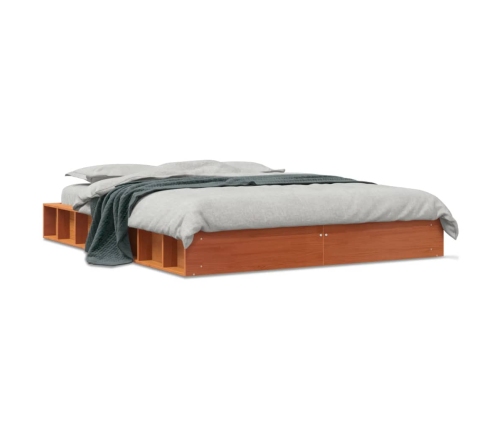 Cama sin colchón madera maciza de pino marrón cera 140x200 cm