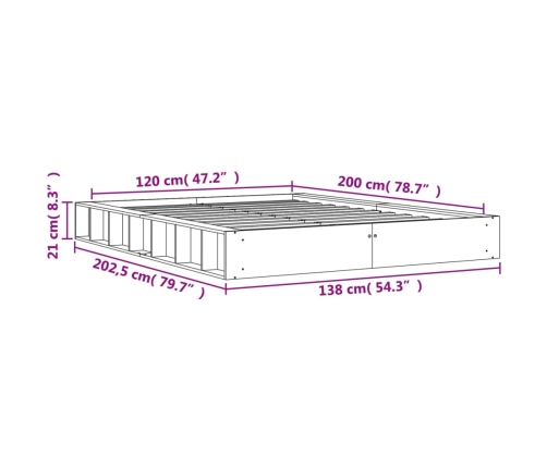 Cama sin colchón madera maciza de pino marrón cera 120x200 cm