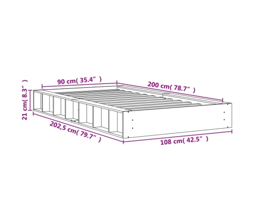 Estructura de cama sin colchón madera de pino marrón 90x200 cm