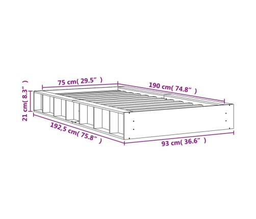 Estructura de cama sin colchón madera maciza marrón 75x190 cm