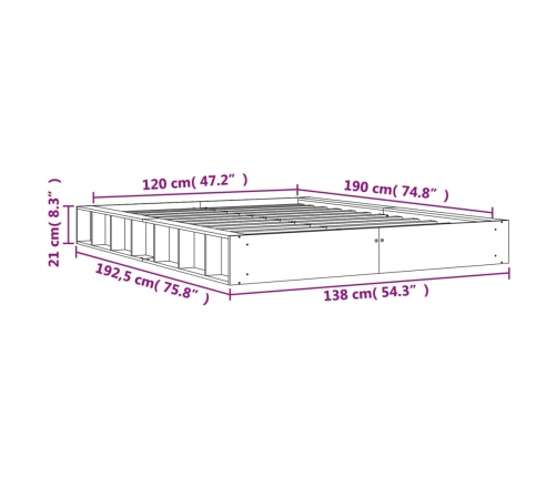 Estructura de cama sin colchón madera maciza marrón 120x190 cm