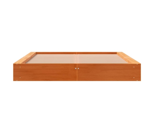 Cama sin colchón madera maciza de pino marrón cera 140x190 cm