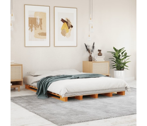 vidaXL Cama de palets madera maciza de pino marrón cera 140x200 cm