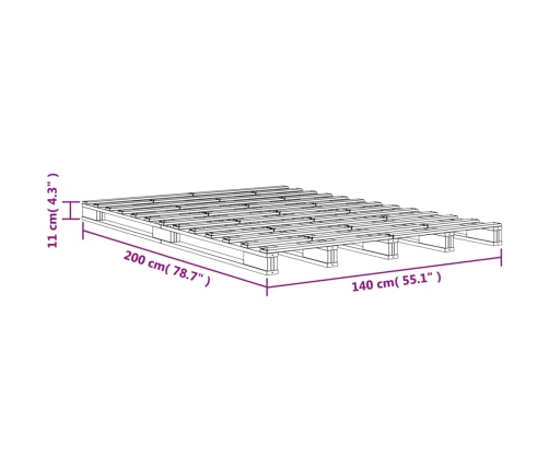 vidaXL Cama de palets madera maciza de pino marrón cera 140x200 cm