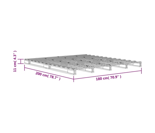 Cama de palets madera maciza de pino marrón cera 180x200 cm