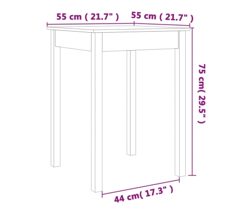 Mesa de comedor madera maciza de pino marrón cera 55x55x75 cm