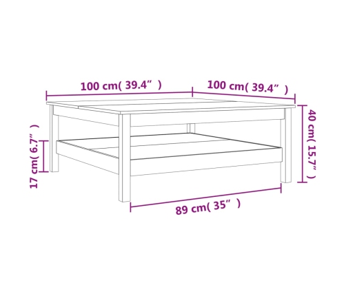 Mesa de centro madera maciza de pino marrón cera 100x100x40 cm