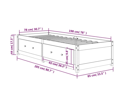 Sofá cama sin colchón madera maciza pino marrón cera 80x200 cm