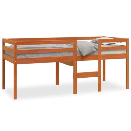 Cama alta madera maciza de pino marrón cera 90x200 cm