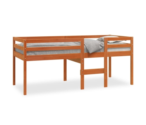 Cama alta madera maciza de pino marrón cera 90x200 cm