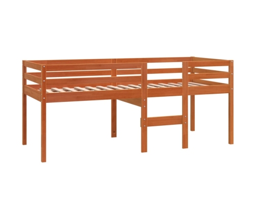 Cama alta madera maciza de pino marrón cera 90x190 cm