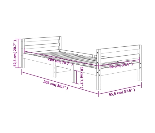 Estructura de cama sin colchón madera de pino marrón 90x200 cm