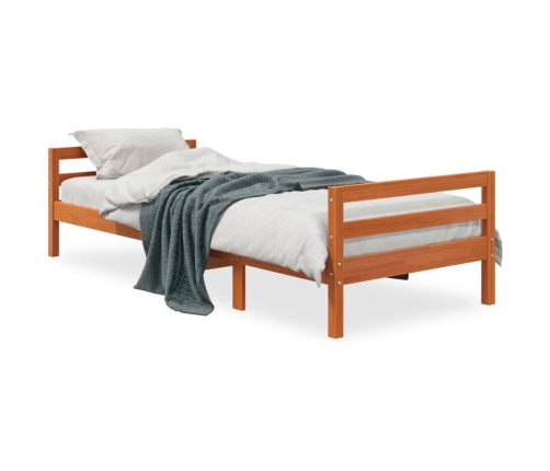 Cama sin colchón madera maciza pino marrón cera 80x200 cm