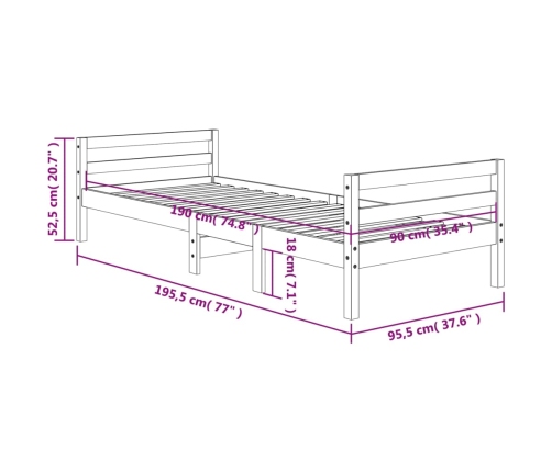 Estructura de cama sin colchón madera maciza marrón 90x190 cm