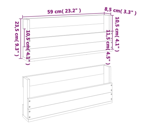 Estantes zapatos pared 2 uds madera pino marrón 59x8,5x23,5 cm