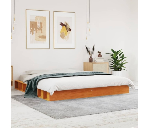 Estructura de cama madera maciza pino marrón cera 180x200 cm