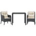 Set comedor de jardín 3 pzas con cojines ratán sintético negro