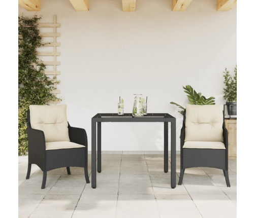 Set comedor de jardín 3 pzas con cojines ratán sintético negro