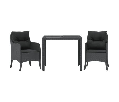 Set comedor de jardín 3 pzas con cojines ratán sintético negro