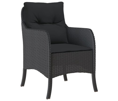 Set comedor de jardín 3 pzas con cojines ratán sintético negro