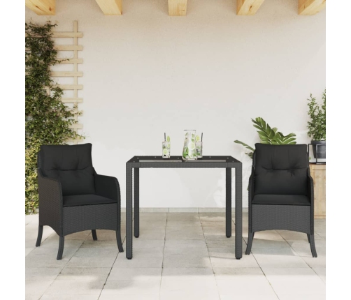 Set comedor de jardín 3 pzas con cojines ratán sintético negro
