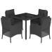 Set de muebles jardín 5 pzas con cojines ratán sintético negro