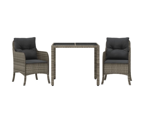 Set comedor de jardín 3 piezas con cojines ratán sintético gris