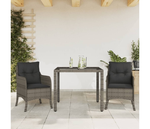 Set comedor de jardín 3 piezas con cojines ratán sintético gris