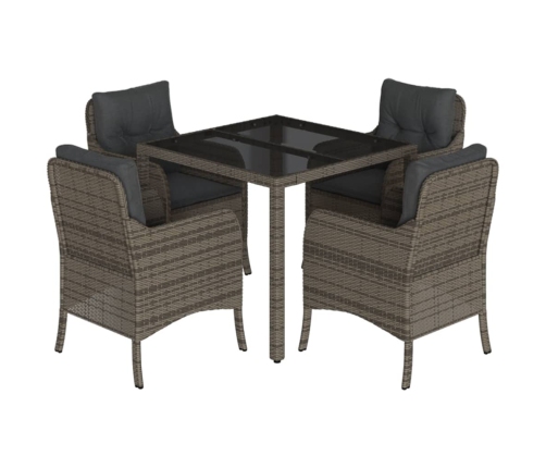 Set comedor de jardín 5 piezas con cojines ratán sintético gris