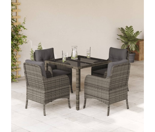 Set comedor de jardín 5 piezas con cojines ratán sintético gris