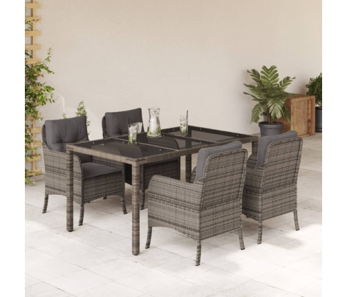 Set comedor de jardín 5 piezas con cojines ratán sintético gris