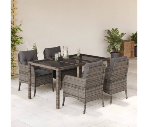 Set comedor de jardín 5 piezas con cojines ratán sintético gris