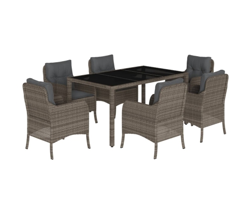 Set comedor jardín 7 pzas y cojines ratán sintético gris