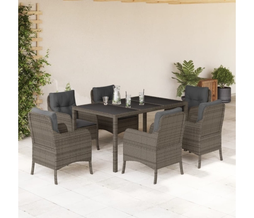 Set comedor jardín 7 pzas y cojines ratán sintético gris