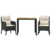 Set comedor de jardín 3 pzas con cojines ratán sintético negro