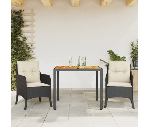 Set comedor de jardín 3 pzas con cojines ratán sintético negro