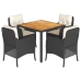 Set de muebles jardín 5 pzas con cojines ratán sintético negro