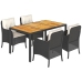 Set de muebles jardín 5 pzas con cojines ratán sintético negro