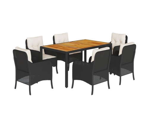 Set de comedor de jardín 7 pzas y cojines ratán sintético negro