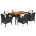 Set de comedor de jardín 7 pzas y cojines ratán sintético negro