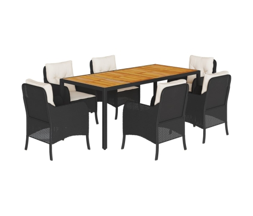 Set de comedor de jardín 7 pzas y cojines ratán sintético negro